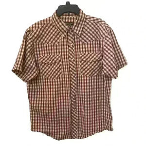 Moose Creek Mens Shirt Large Red Plaid Short Sleeve Button Up Pearl Snap Size XL